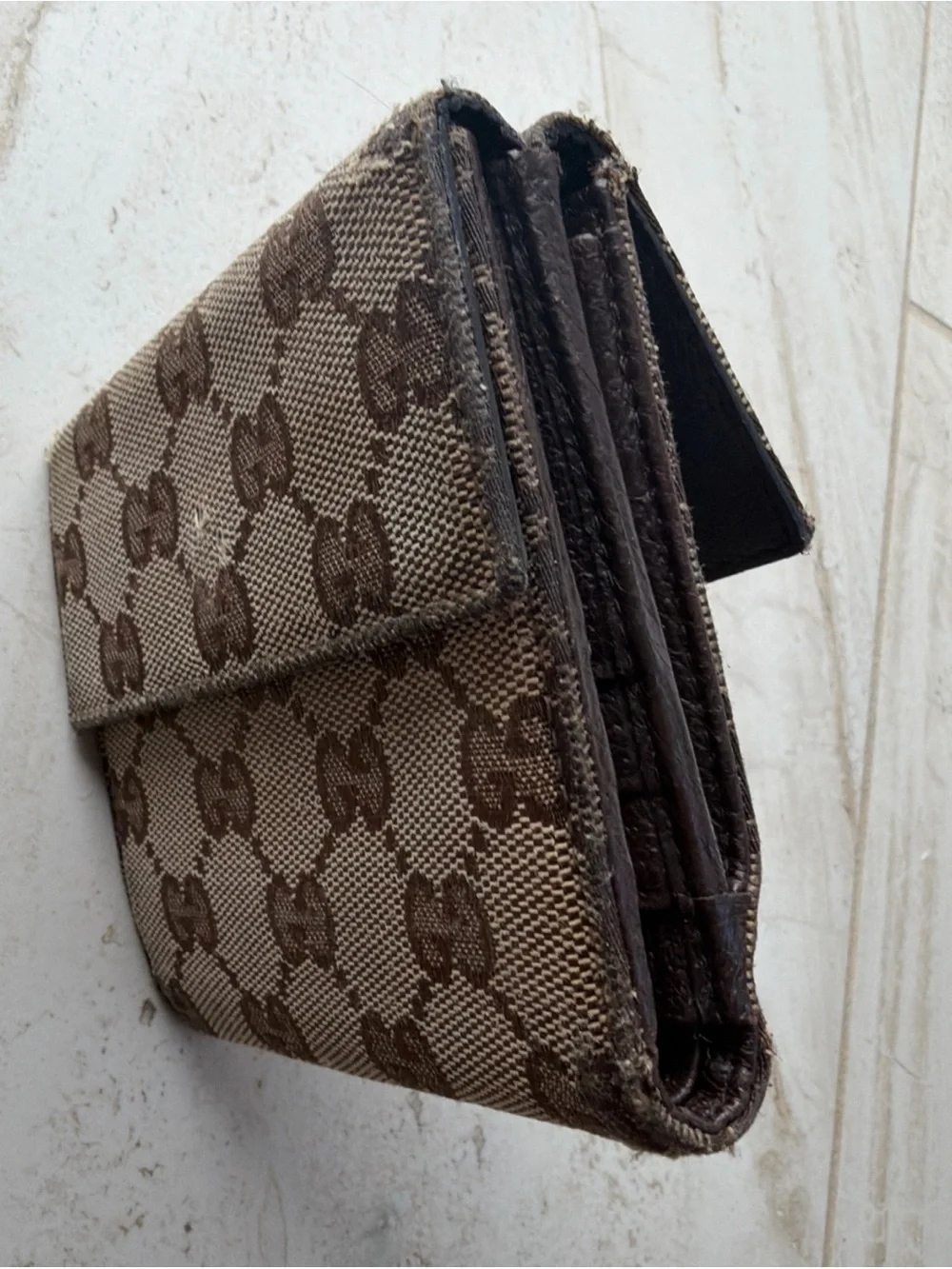 Gucci Brown & Beige Monogram Canvas Snap Card Holder